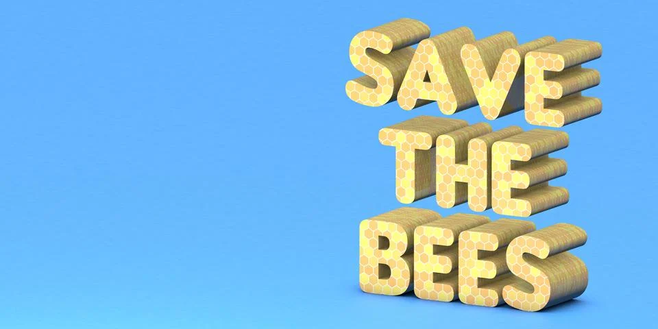 Save the bees text on a blue backgound. No bees, no food. Bees Mission. Illustrazione stock