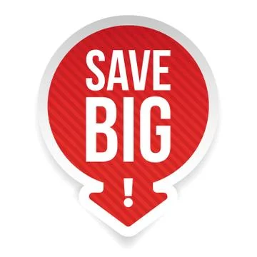 Save Big label red with arrow Stock Illustration