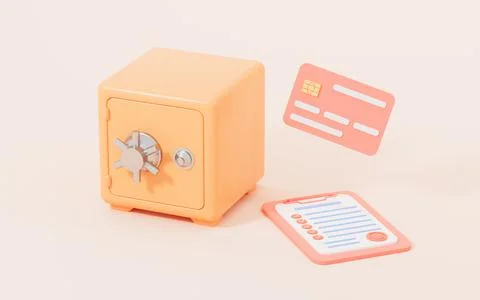 Save box and banking contract with yellow background, 3d rendering. Stock Illustration