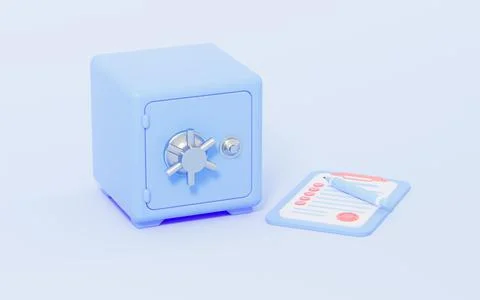 Save box and banking contract with blue background, 3d rendering. Stock Illustration