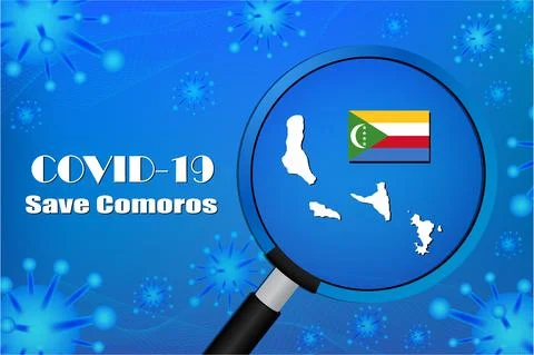 Save Comoros for stop virus sign. Covid-19 virus cells or corona virus and ba Ilustración de archivo