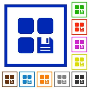 Save component flat framed icons Stock Illustration