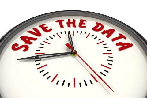 Save the data. Clock with text Stock Illustration