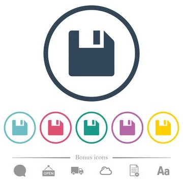 Save data flat color icons in round outlines Illustrazione stock