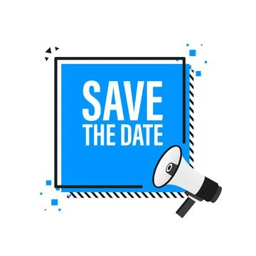 Save the data megaphone blue banner in 3D style on white background. Vector i Illustrazione stock