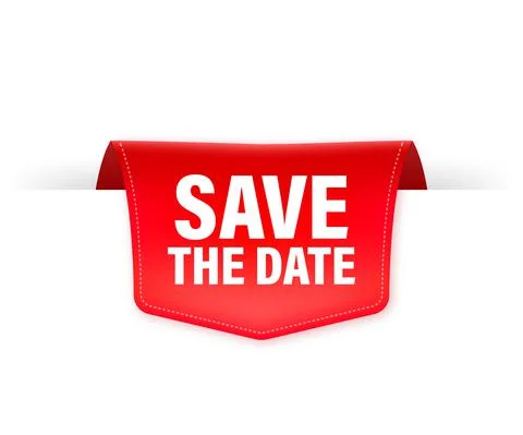 Save the data red ribbon in 3D style on white background. Vector illustration Illustrazione stock