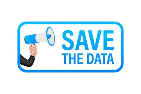 Save the date. Badge, mark on megaphone. Flat vector stock illustrations on w Stock-Illustration