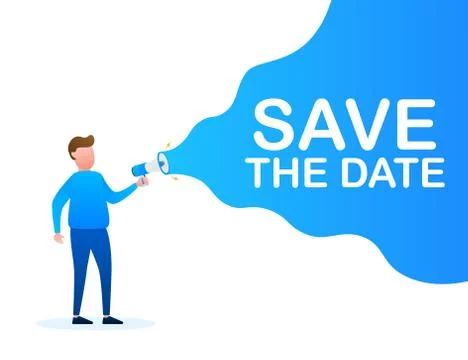 Save the date. Badge, mark on megaphone. Flat vector stock illustrations on Stock Illustration