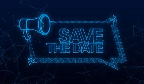 Save the date. Badge, mark on megaphone. Plexus vector stock illustrations on Illustrazione stock