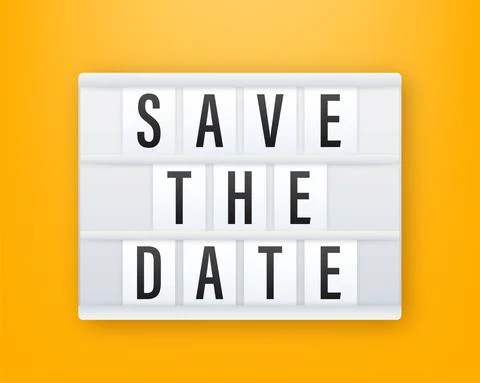 Save the date. Badge, mark on megaphone. Flat vector stock illustrations on Illustrazione stock