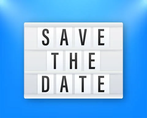 Save the date. Badge, mark on megaphone. Flat vector stock illustrations on Illustrazione stock