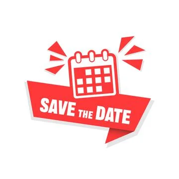 Save the date banner icon in flat style. Compliance message vector illustrati Stock Illustration