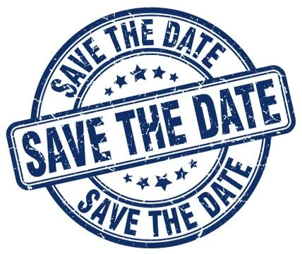 Save the date blue grunge round vintage rubber stamp Illustrazione stock