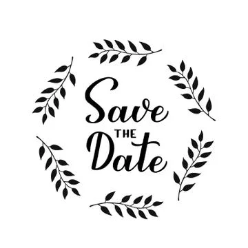 Save the date calligraphy hand lettering with floral elements isolated on whi イラスト素材