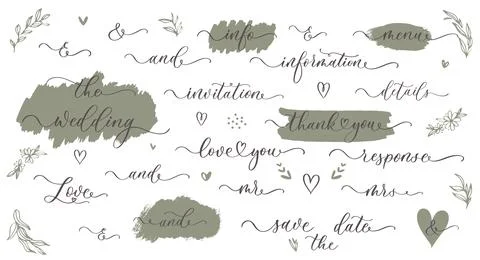Save the Date calligraphy set. Hand lettering wedding phrase for invitation d Stock Illustration
