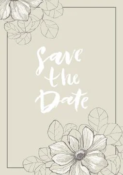 Save the date card with anemone Stock Illustration