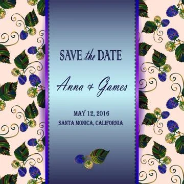 Save the date card with blackberry. Stock Illustration