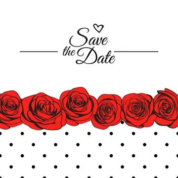 Save the Date card or Wedding invitation with red roses and elegance dotted p Stock Illustration