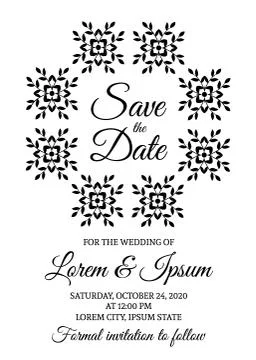 Save the date card template. Black and white wedding invitation. Minimalist d Illustrazione stock