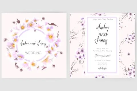 Save the date card, wedding invitation, greeting card with beautiful flowers and Illustrazione stock