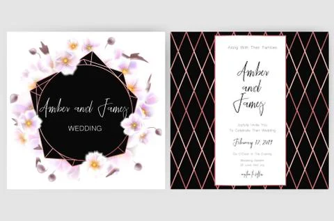 Save the date card, wedding invitation, greeting card with beautiful flowers and Stock Illustration