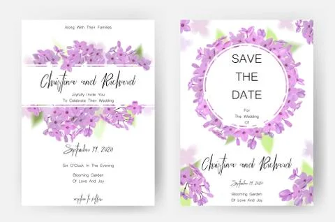 Save the date card, wedding invitation, greeting card with beautiful flowers and Illustrazione stock