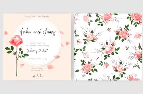 Save the date card, wedding invitation, greeting card with beautiful flowers and Illustrazione stock