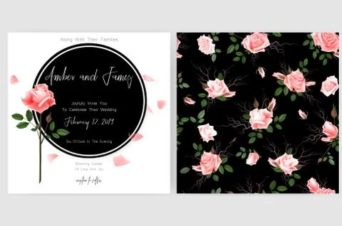 Save the date card, wedding invitation, greeting card with beautiful flowers and Stock Illustration