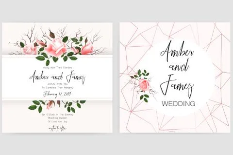 Save the date card, wedding invitation, greeting card with beautiful flowers and Stock Illustration