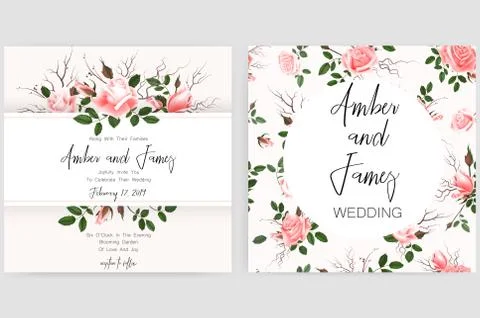 Save the date card, wedding invitation, greeting card with beautiful flowers and Illustrazione stock