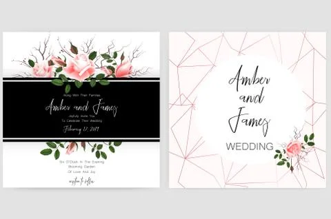 Save the date card, wedding invitation, greeting card with beautiful flowers and Illustrazione stock