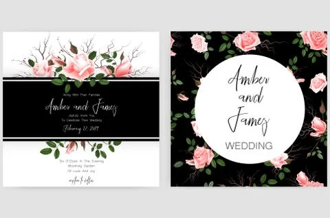 Save the date card, wedding invitation, greeting card with beautiful flowers and Illustrazione stock