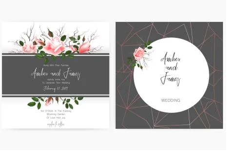 Save the date card, wedding invitation, greeting card with beautiful flowers and Stock Illustration
