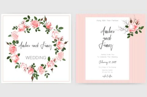 Save the date card, wedding invitation, greeting card with beautiful flowers and Stock Illustration