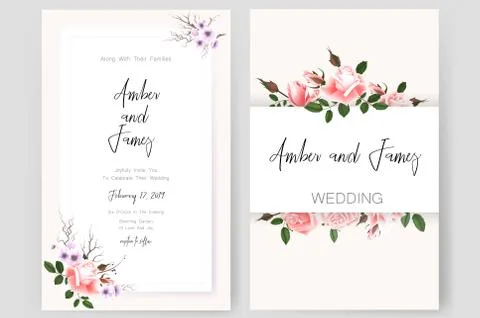 Save the date card, wedding invitation, greeting card with beautiful flowers and Stock Illustration