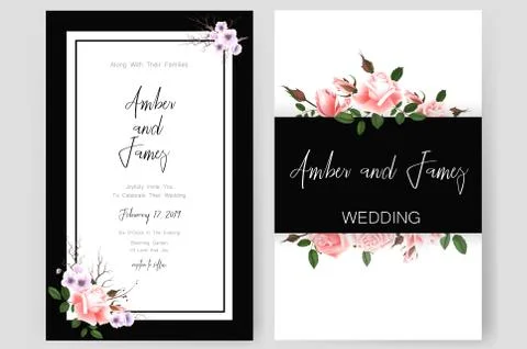 Save the date card, wedding invitation, greeting card with beautiful flowers and Illustrazione stock