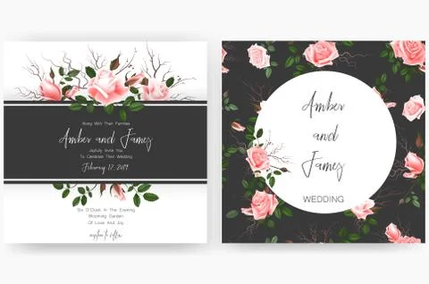 Save the date card, wedding invitation, greeting card with beautiful flowers and Illustrazione stock
