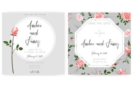 Save the date card, wedding invitation, greeting card with beautiful flowers and Stock Illustration