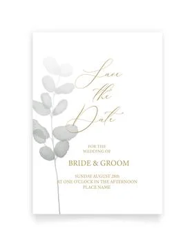 Save the date card. Wedding invitation template, with watercolor green leaf e Stock Illustration