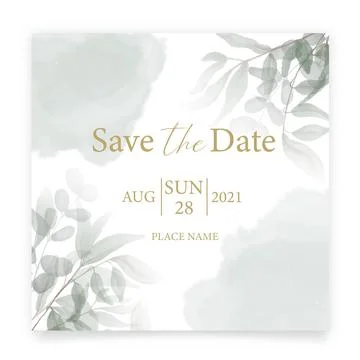 Save the date card. Wedding invitation template, with watercolor green leaves Stock Illustration