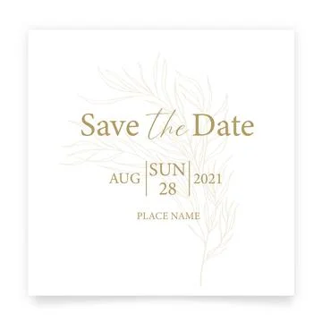 Save the date card. Wedding invitation template, with leaves in line. Minimal Stock Illustration