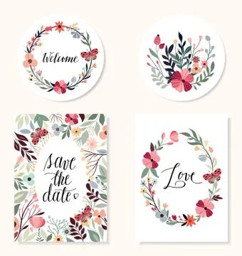 Save the date collection with four greeting cards Stock Illustration