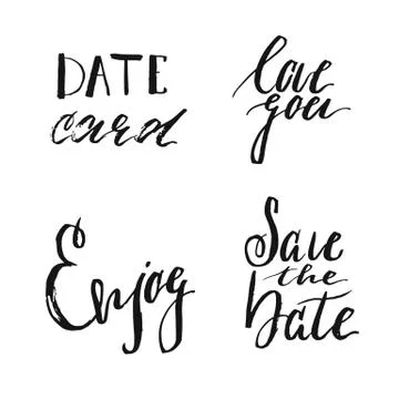 Save the date collection with hand drawn lettering, ampersands and catchwords Stock Illustration