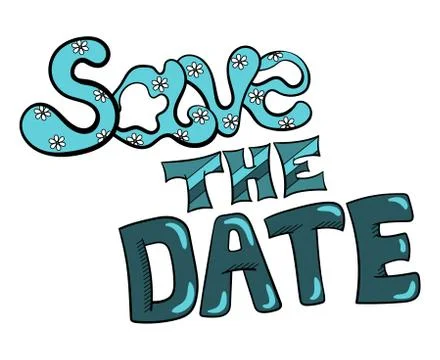 Save The Date Color Text Stock Illustration