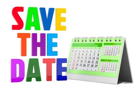 Save the Date concept with desk calendar. 3D rendering Stock Illustration