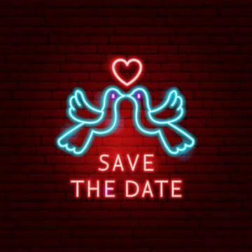 Save the Date Doves Neon Label Stock Illustration