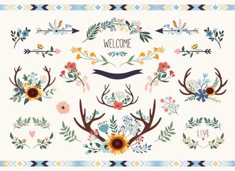 Save the date floral collection. Stock Illustration