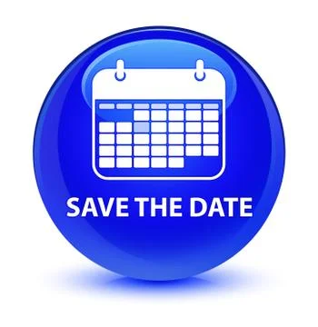 Save the date glassy blue round button Illustrazione stock