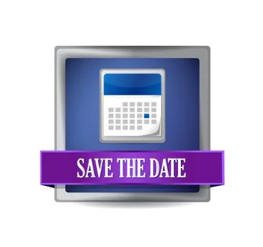 Save the date glossy blue reflected square illustration design Stock Illustration