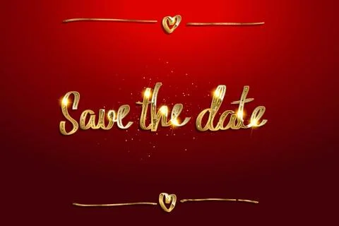 Save the date in golden lettering Stock Illustration